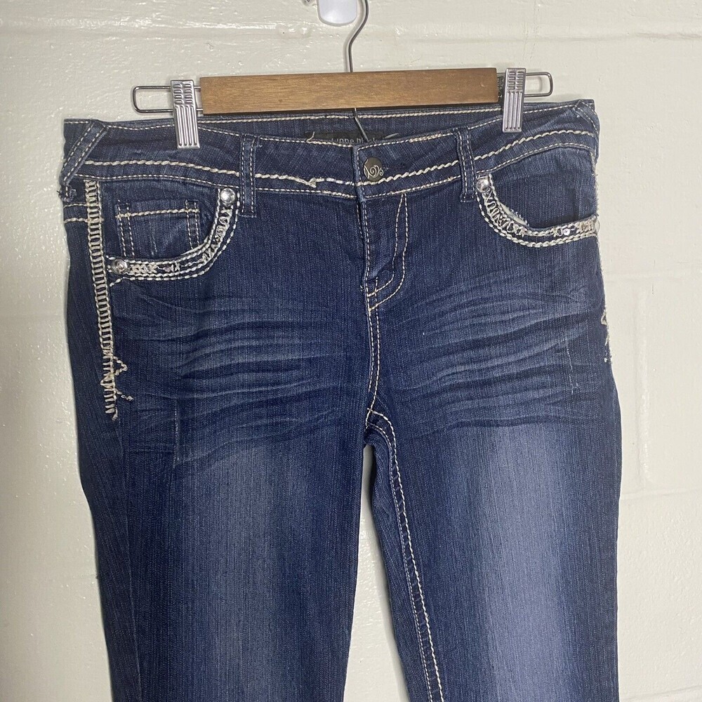 Twenty One Black Skinny Boot Jean Women 7/8 Medium Wash Blue Denim distressed - Picture 4 of 15